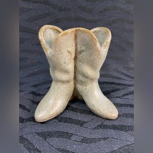 Vintage Green Ceramic Cowboy Boots Vase/Planter